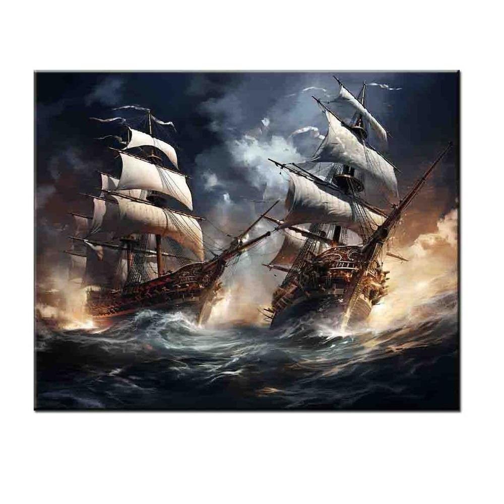 Tapestry scene of a naval battle ship seascape 75x100