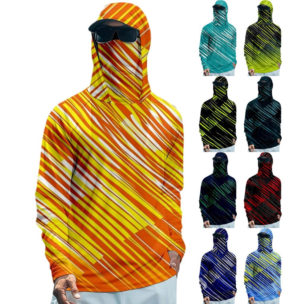 Herren Langarm Sonnen-Hoodie Schnelltrocknendes Angelshirt zum Laufen und Workout