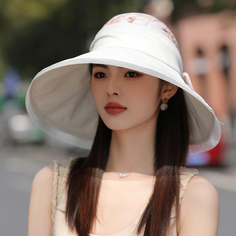 Uv Protection Women'S Beach Sun Hat Summer Wide Brim Portable Panama Cap For Woman Breathable Big Bowknot Floral Fisherman Hat