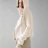 Women's Beige Knit Hooded Zip-Up Jacket with Pockets, Casual Loose Fit Pullover Coat