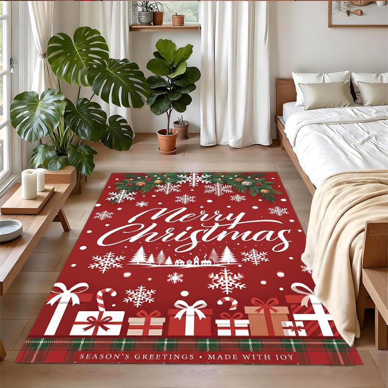 Christmas Printed Square Area Rug Soft Non Slip Floor Carpet For Bedroom Holiday Gift