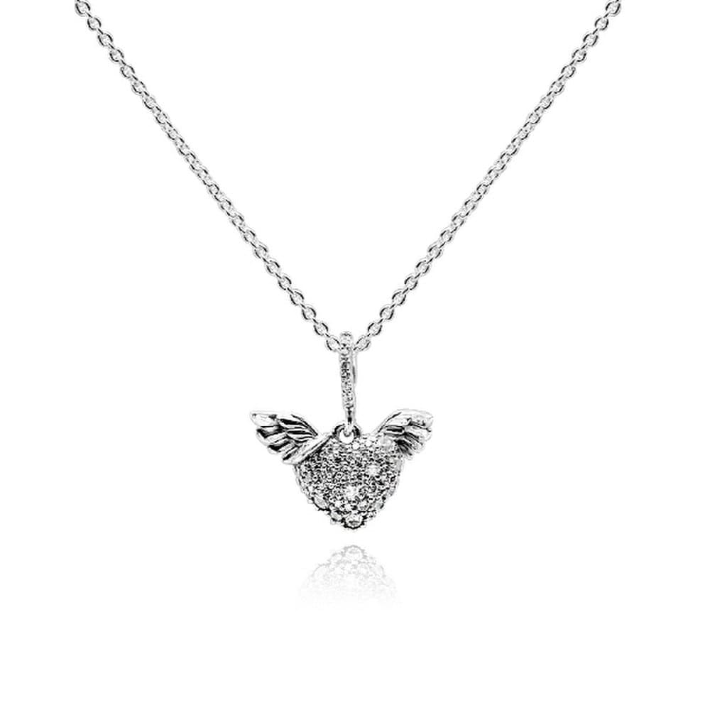 

Pandora 398505C01 Moment Pave Heart & Angel Wing Silver Necklace