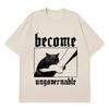 Become Ungovernable Funny Cat Biting Foot T Shirt Men's Women Vintage T Shirts Summer Short-sleeved Loose Casual Cotton T Shirts