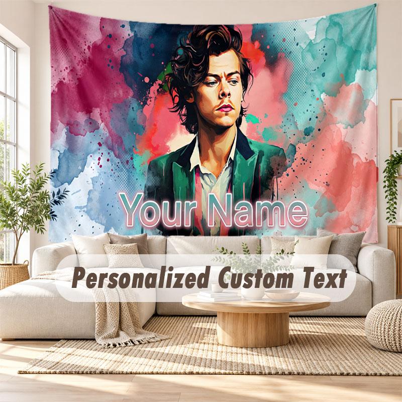 Personalisierte Wandbehänge-Tapestry mit Namen, Harry Styles Dekorative Hintergrund-Tapestry für Wohnheim, Zuhause