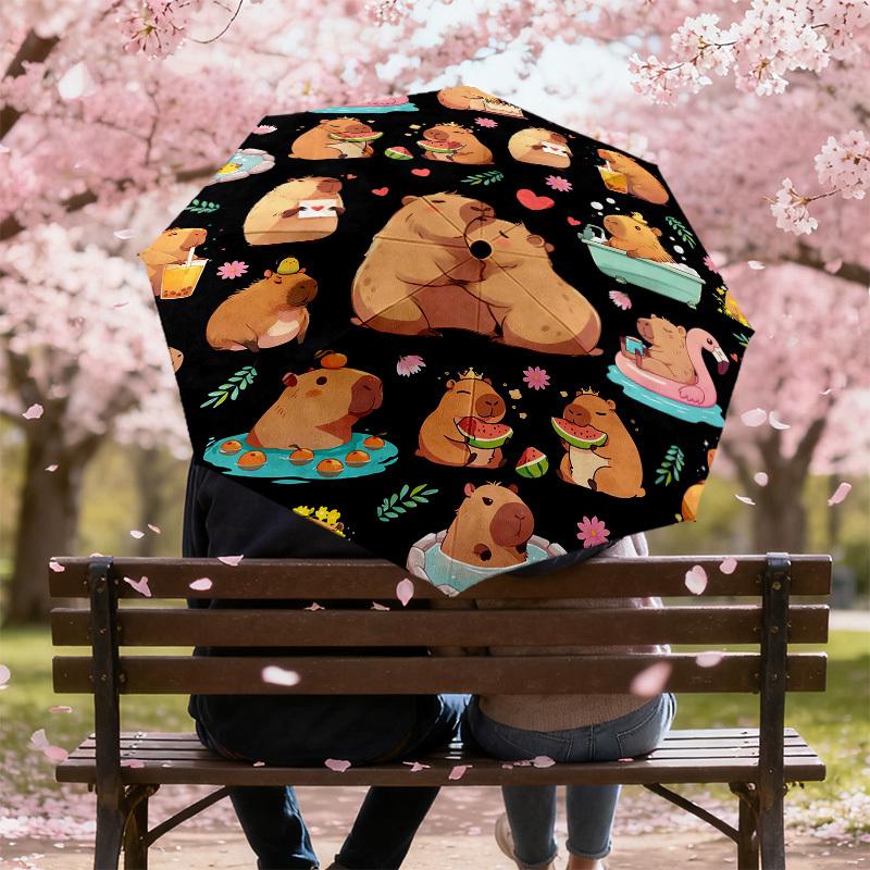 1pc Hamster Party Pattern Umbrella Design Automatic Opening and Closing Umbrella, High-quality Travel Umbrella,  c1128048