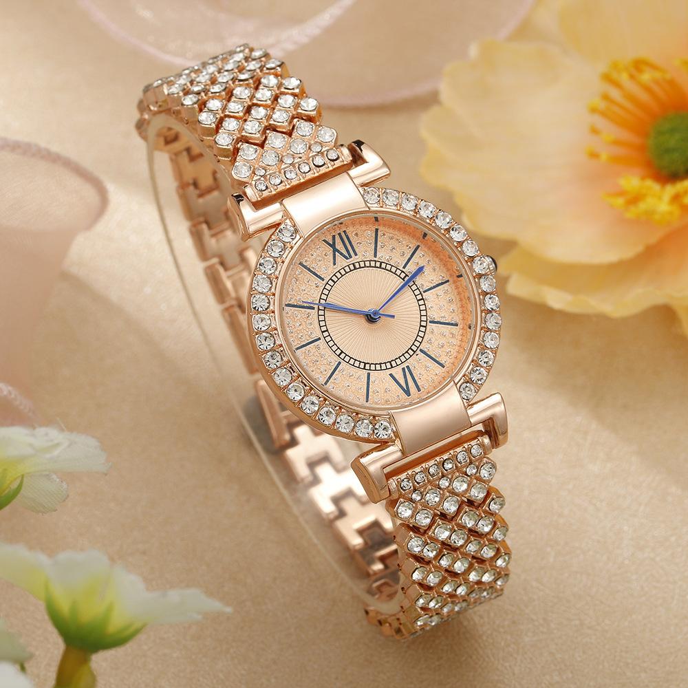 UTHAI H11 Women's Fashion Quartz Watch Full Diamond Steel Band Water Diamond Full Sky Star Roman Pattern Bracelet Watches Girl