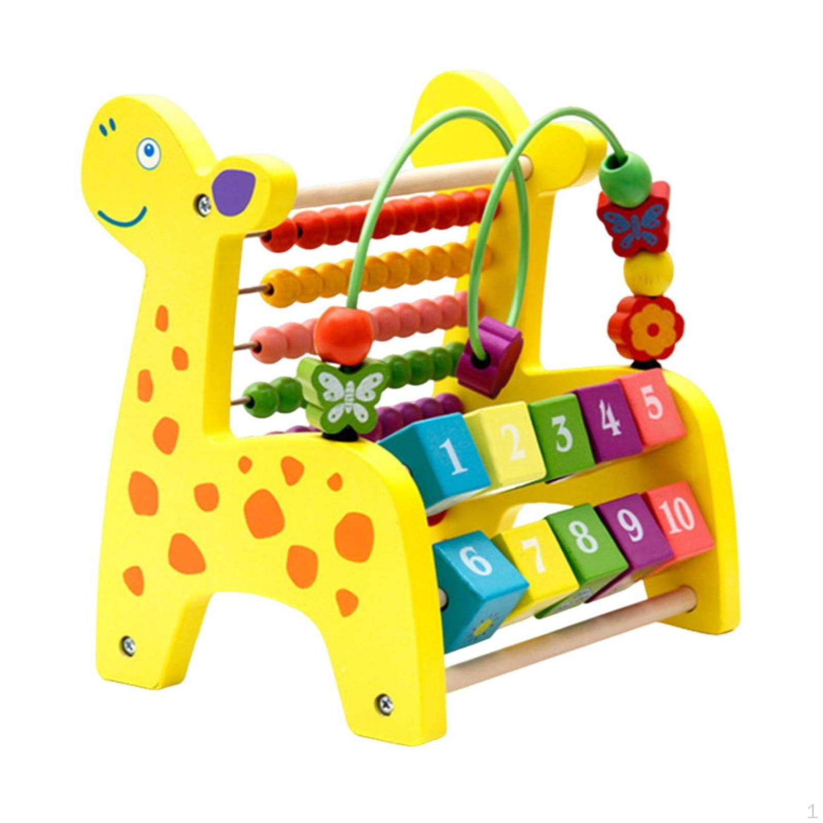 Deer Abacus Toy Bright Yellow Wooden Animal Face Bead Maze
