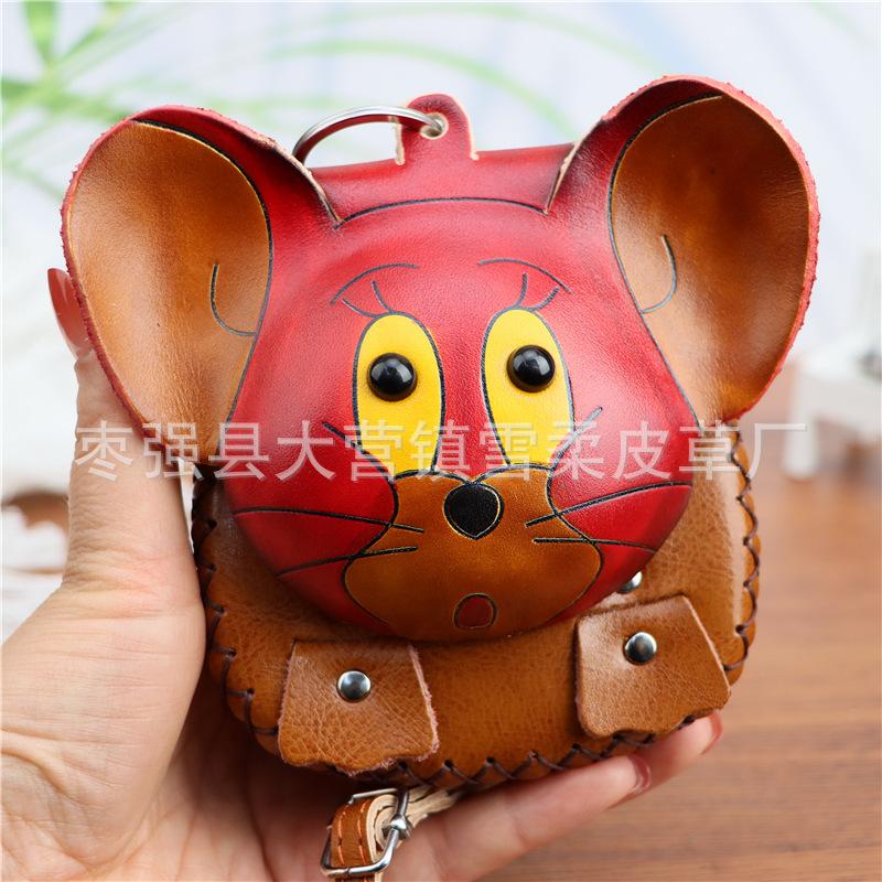 Cowhide Creative Little Mouse Change Bag, Car Key Bag, Zodiac Small Backpack, Shoulder Messenger Bag, Small Gift.