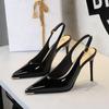 Fashion Sexy Sandals Women Pointed Toe High Heels Patent Leather Slim Heel Back Strap Fashion Simple Stiletto Shoes