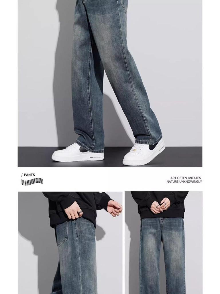 Men's 2025 Retro Loose Straight-Leg Jeans - Wide-Leg Casual Workwear Pants for Autumn and Winter