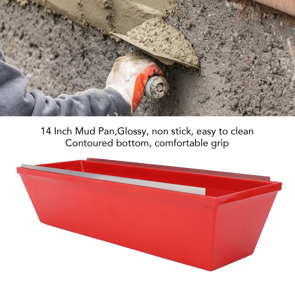 14 Inch  Mud Pan with Sheared Edges ABS Plastic Plastering Mud Tray for Mixing Cement Mortar Putty Paint Plastic Mud Pan