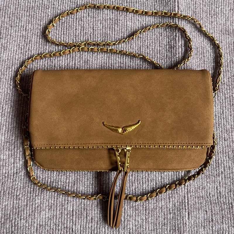ZV Women's Classic Wing Rivet Shoulder Bag - Trendy, Versatile Small Square Chain Bag
