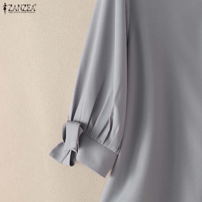 ZANZEA Women Casual Round Neck Solid Color Loose 3/4 Sleeve Blouse