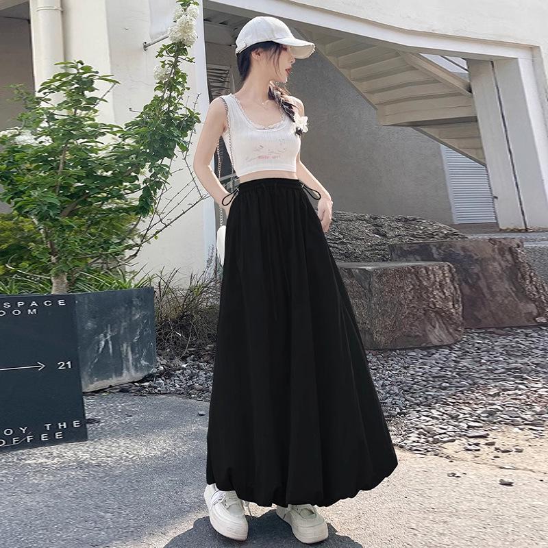 2026 New Summer A-Line Maternity Puff Skirt, White Mid-Length Lantern Style, Thin Ice Silk L
