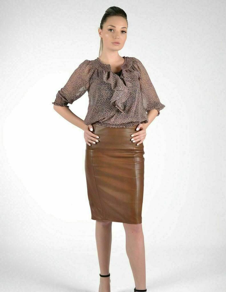 Stylish Mini Hot Skirt Brown Real Lambskin Women's Designer Leather Genuine Soft