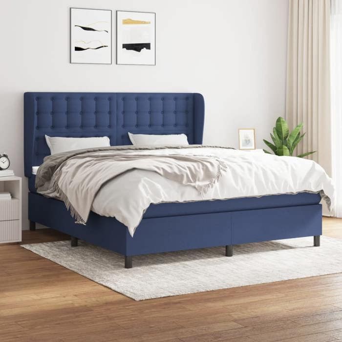 VidaXL Lit à sommier tapissier avec matelas Bleu 180x200 cm Tissu - Modèle 3128307