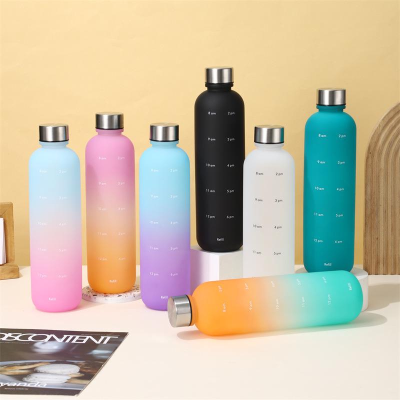 Gradient Color Large Capacity Frosted Sports Water Bottle - Portable and Stylish for Outdoor Use