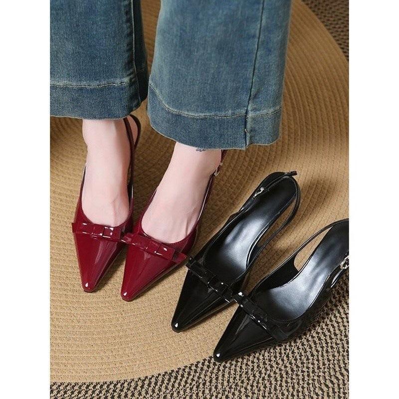 Baotou sandals pointed bow high heels rear strap stiletto workplace work shoes