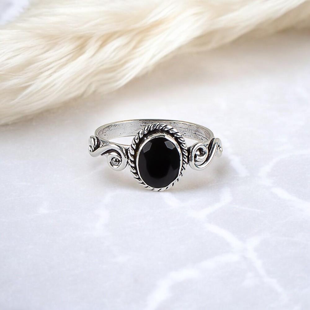 

Драгоценный камень Черный Оникс Ювелирные изделия из стерлингового серебра 925 ручной работы Кольцо в стиле бохо Подарок для мамы RR-14-15 13