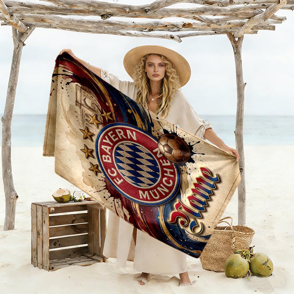 Fc Bayern Munich Fan Art Customizable Name Beach Towel Soft Durable Quick-Dry