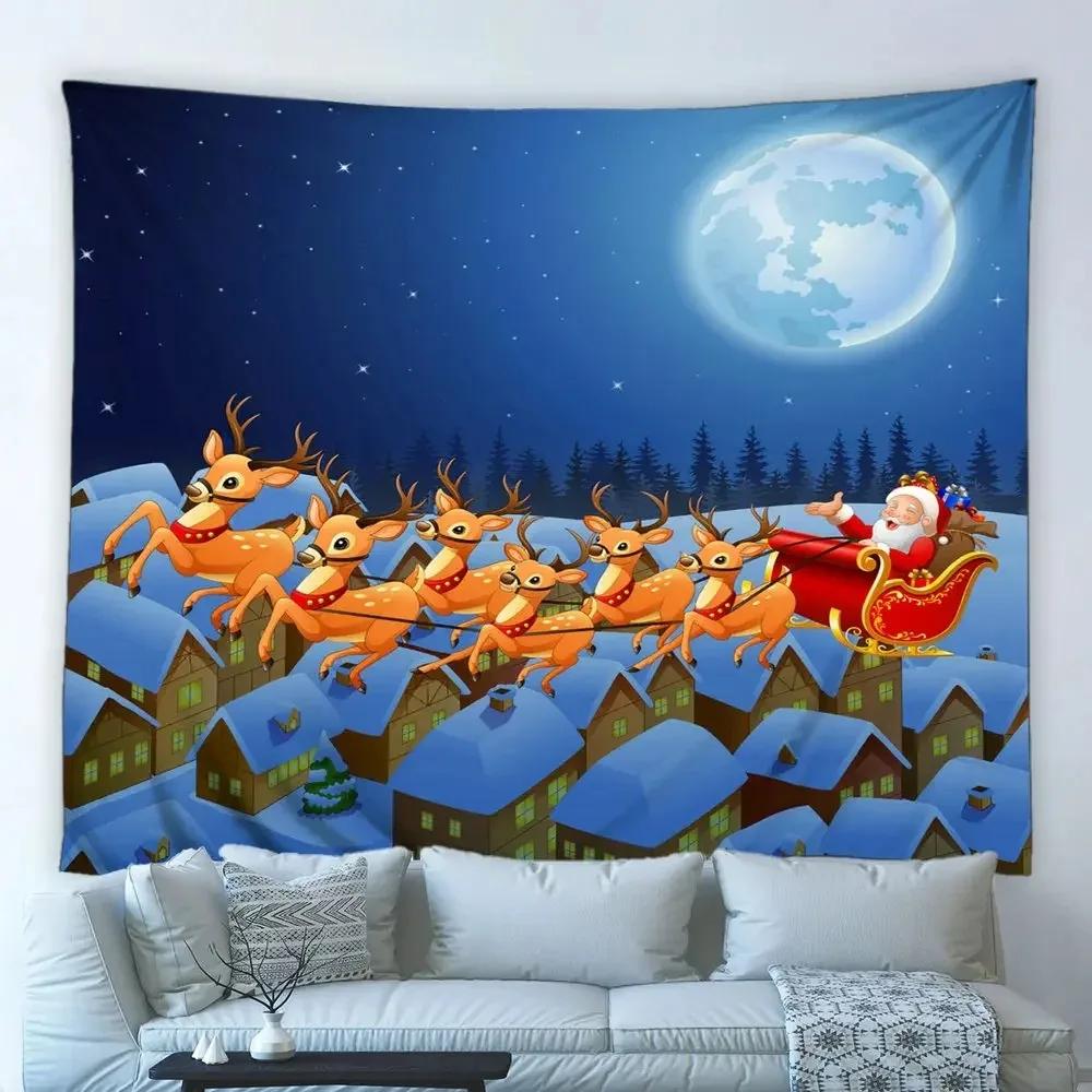 Christmas Cartoon Santa Claus Tapestry Bedroom Living Room Home Christmas Decoration Tapestry