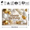 2D White Gold Balloon Happy Birthday Backdrop for Adult Birthday Party