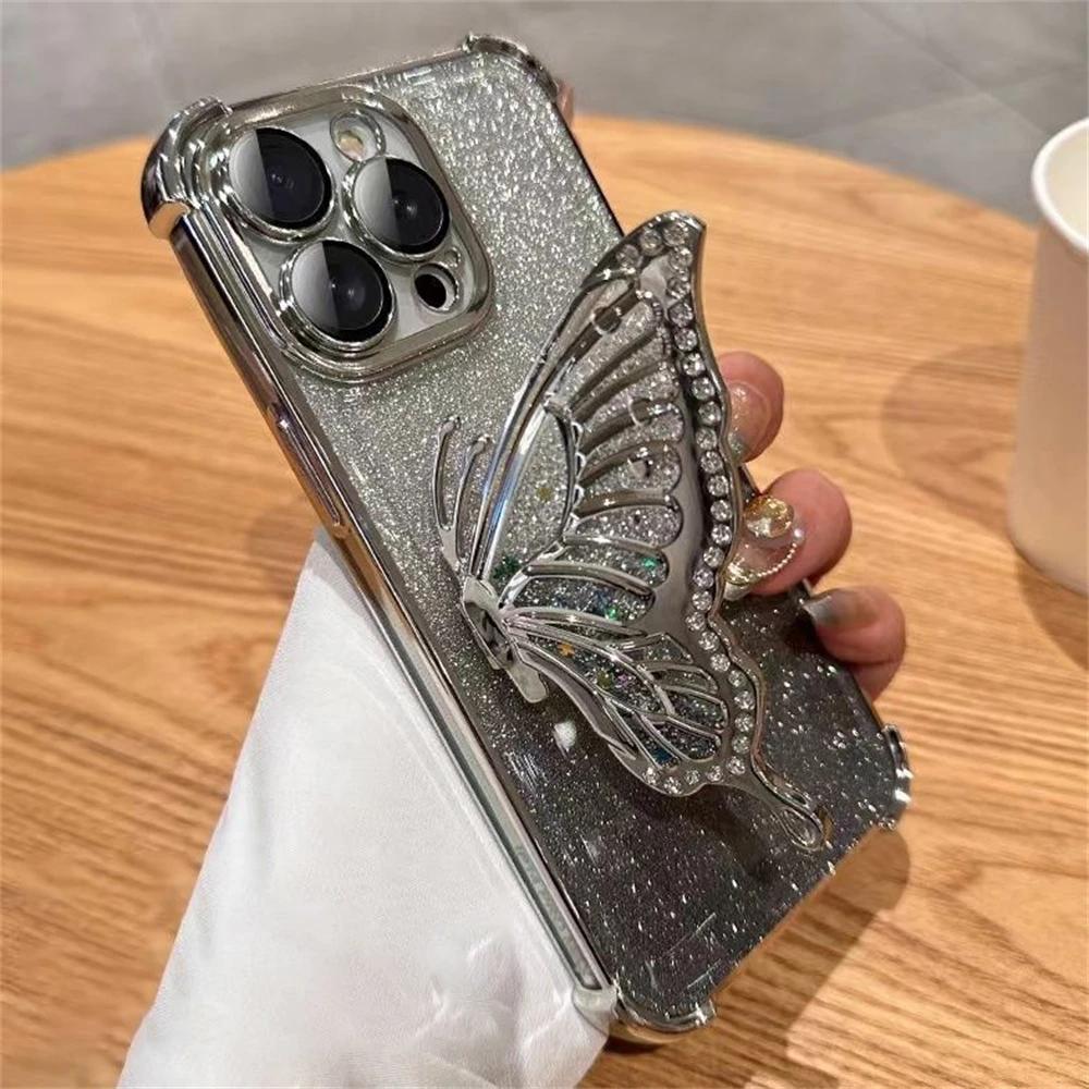 Gradient Glitter Butterfly Stand Case pro iPhone 11 12 13 14 15 Pro Max 15Plus XS MAX XR Samsung S24 S23 S22 S21 Ultra Plus S23 FE A15 A55 A14 A34 A54