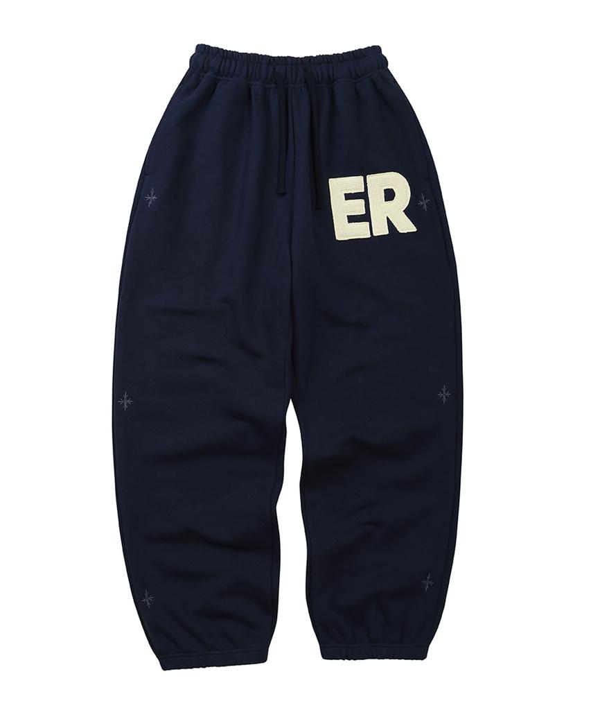EEERRR Er Waffle Applique Long Sweat Pants (Navy)