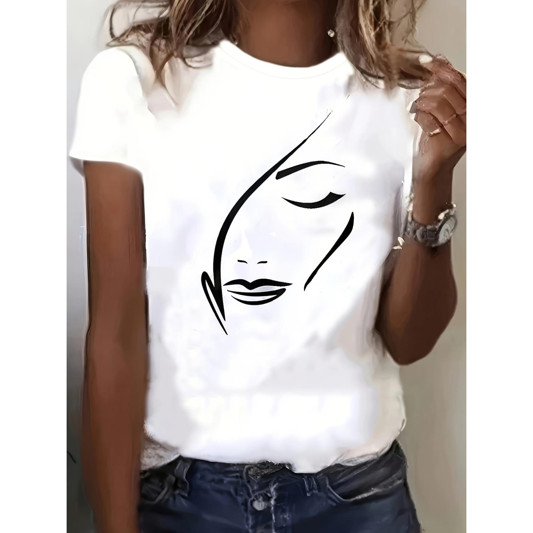 

Women S Short-Sleeve T-Shirt Simplified Portrait Pattern Printing XXL білий