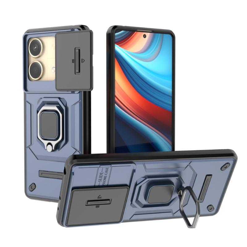 For Xiaomi Redmi Note 13R Pro 5g Back Cover Shockproof Armor Case Slide Camera Lens Protect Magnetic Stand Holder Phone Cases