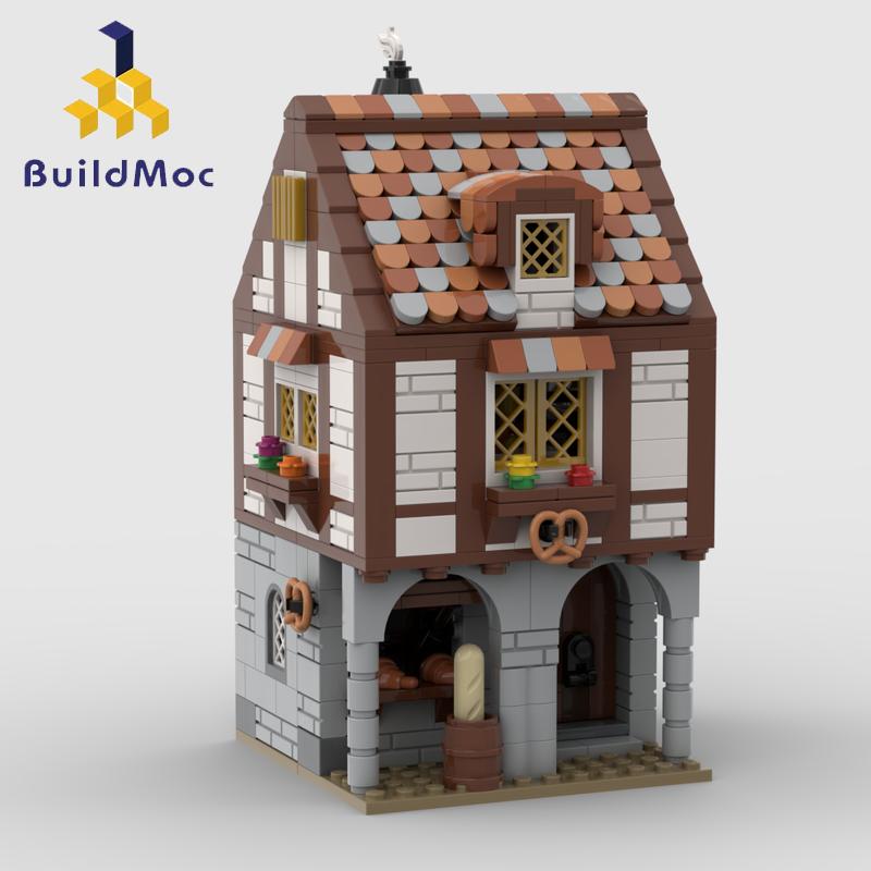 Buildmoc Ideas Architektura MOC-169454 Středověký Hrad Pekárna 780KS Cihličky Model MOC Stavební Bloky Hračky pro Děti Dárky
