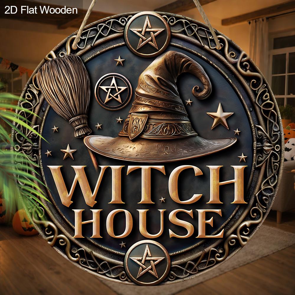 Retro Halloween Wooden Sign with Witch House Design - Unique Wall Pediments - Ideal for Front Door, Yard, Porch, Room Decor