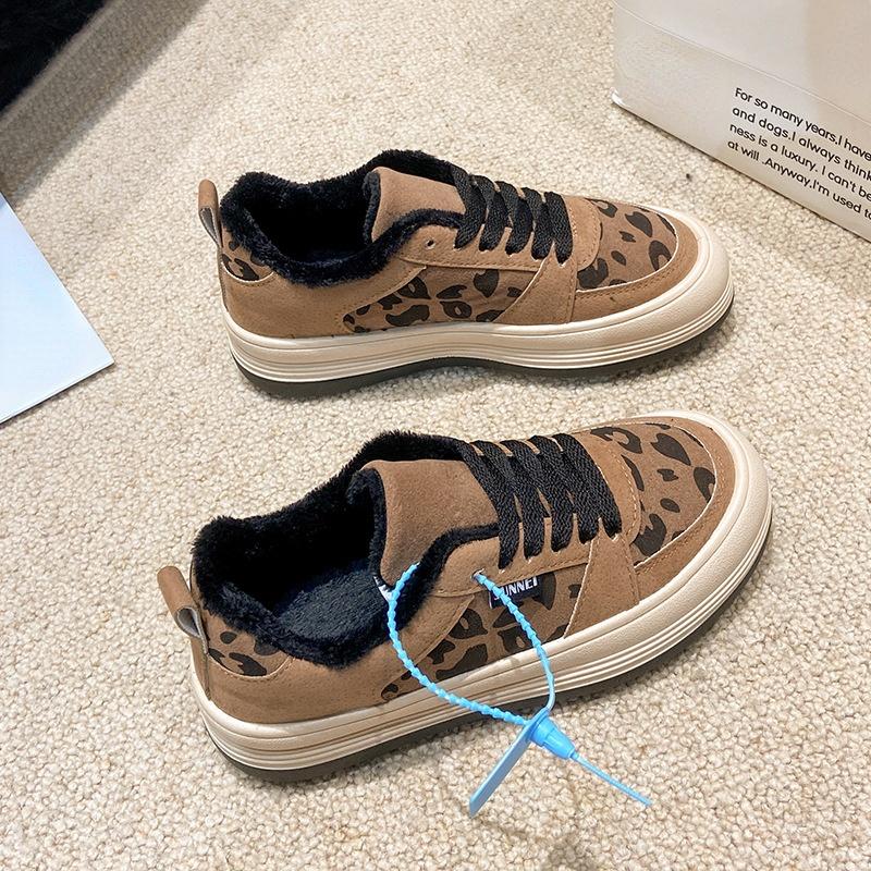 Wintermode Luipaardprint Damesschoenen Plus Fluweel Warme Schoenen Comfortabele Casual Sportschoenen