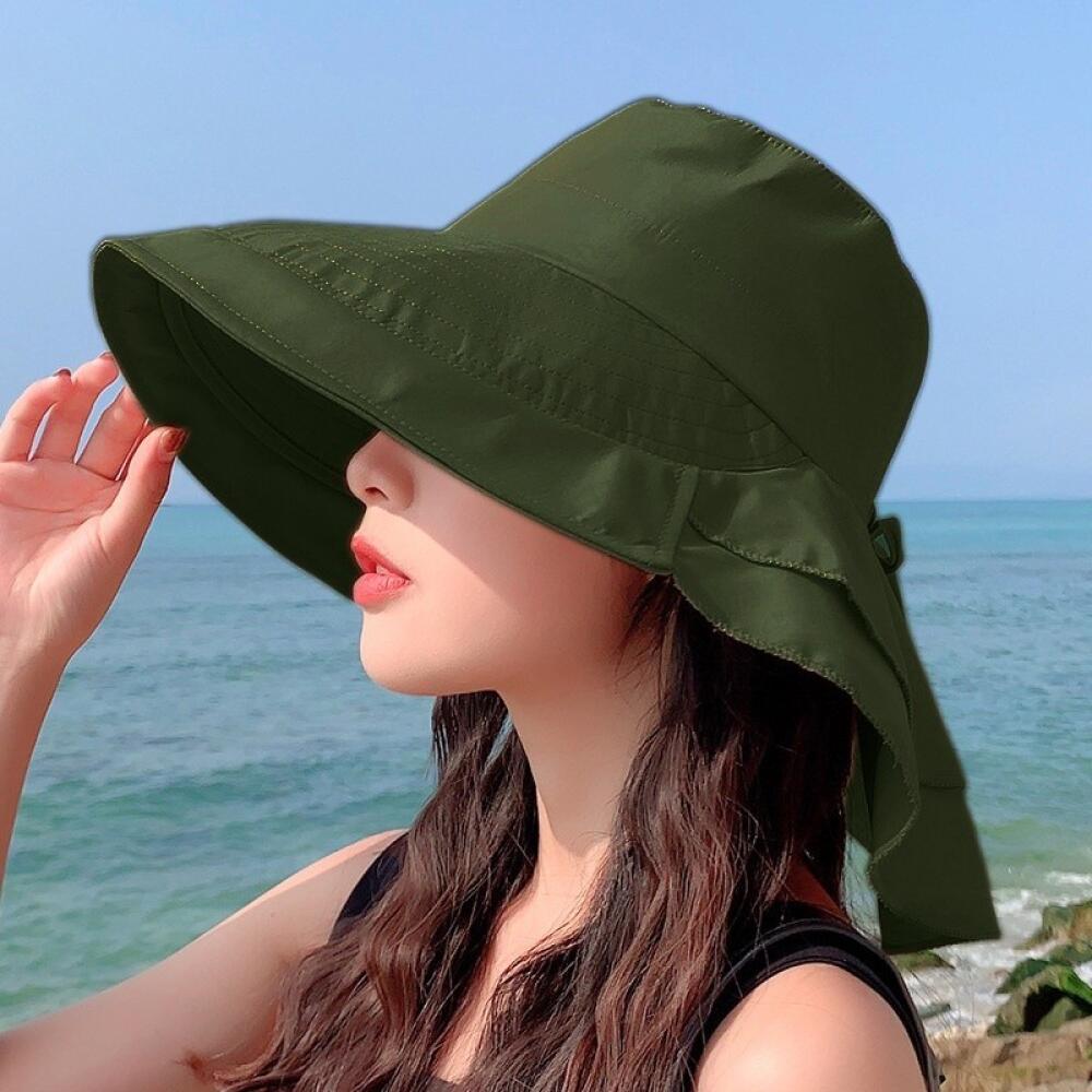 

Women Summer Bucket Sun Hat, Broad Brim Neck Protection Waterproof Design, For Travel Beach Hiking Outdoor Daily Wear Use армия зеленый