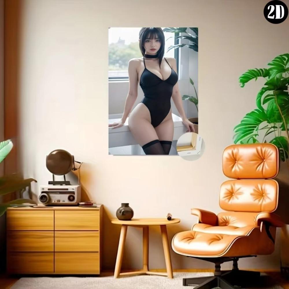 Black Metal Wall Art Classic 2D Swimsuit Asian Figure Easy Install Indoor Outdoor Decor