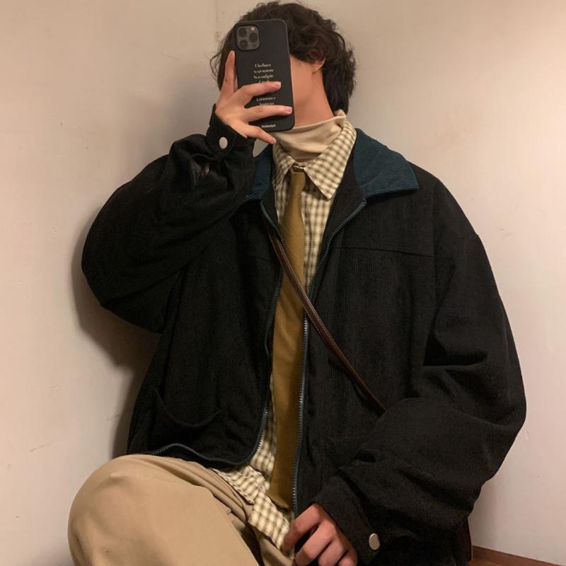 Vintage Herren Frühling und Herbst Trendmarke Amerikanische Retro Cordjacke