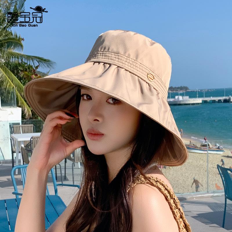 Spring and Summer Sun Hat Children Outdoor Travel Casual Versatile Bucket Hat Big Eaves Drawstring Sun Hat