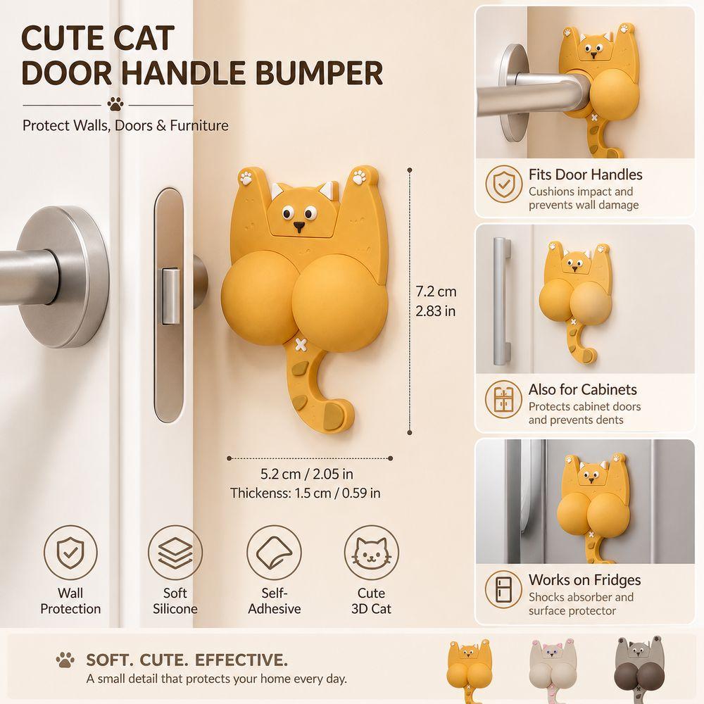 Self Adhesive Anti-Collision Pad 3D Cat Shape Cat Door Bumper Wall Protector Pad Door Protection