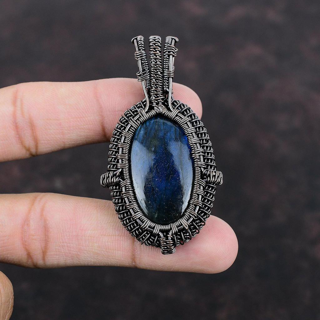 Підвіска з лабрадориту, обплетена мідним дротом, Підвіска ручної роботи, Чудові мідні прикраси, Витончена підвіска з дорогоцінним каменем, Прикраси з дроту для подарунка