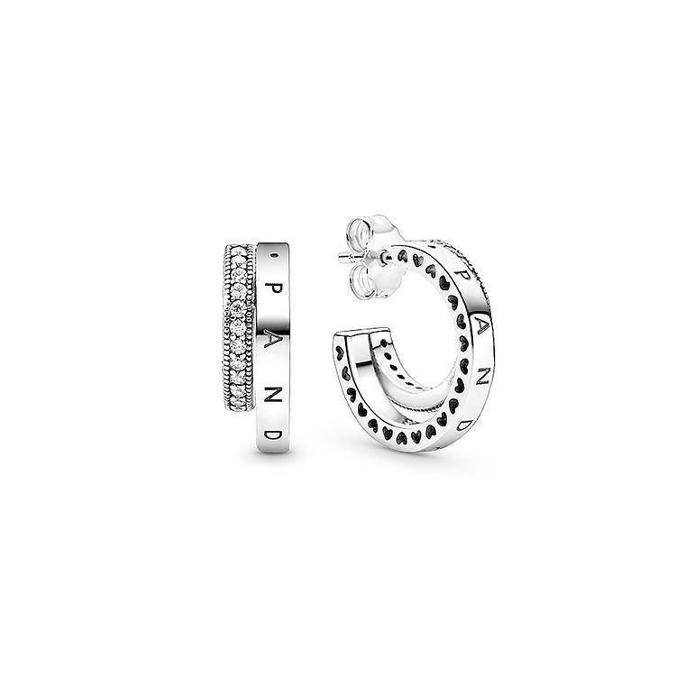 Pandora 925 Silver Pavé Double Ring Earrings Women earrings 299056C01 Box