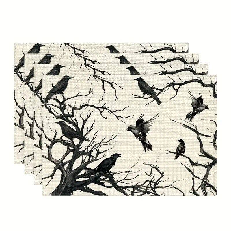 4PCS Halloween Table Placemats 30*45cm Linen Ghost Festival Atmosphere Table Mat Bat Pumpkin Spider Web Dining Table Decorations