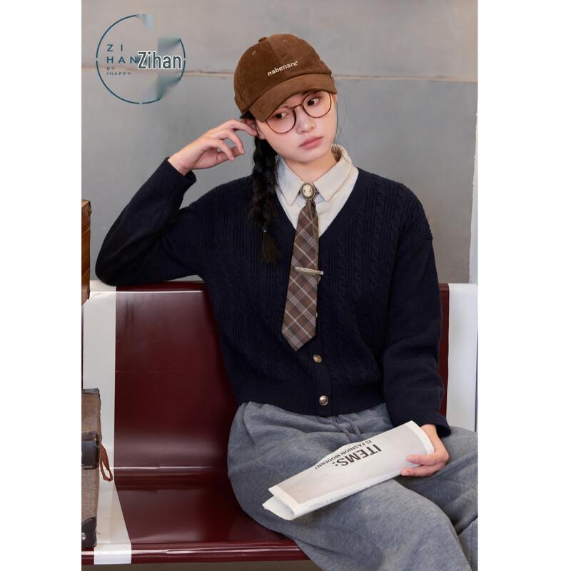 ZIHAN Women s Faux Two-Piece Preppy Knit Cardigan S