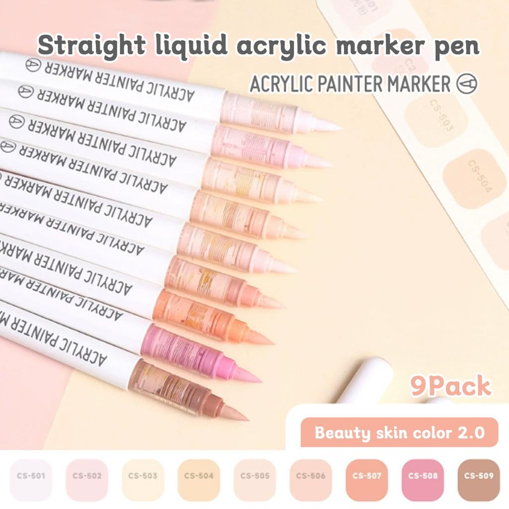 9pcs/box Acrylic Soft-head Marker Pen Art Painting Can Stack Colors Watercolor Pen Set School Student Stationery Supplies