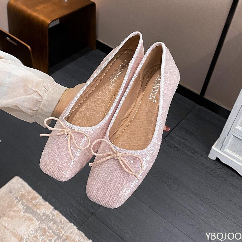 Fashion Elegant minimalist soft-soled shoes Fashionable versatile Women's new spring autumn light mouth solid color square head flats