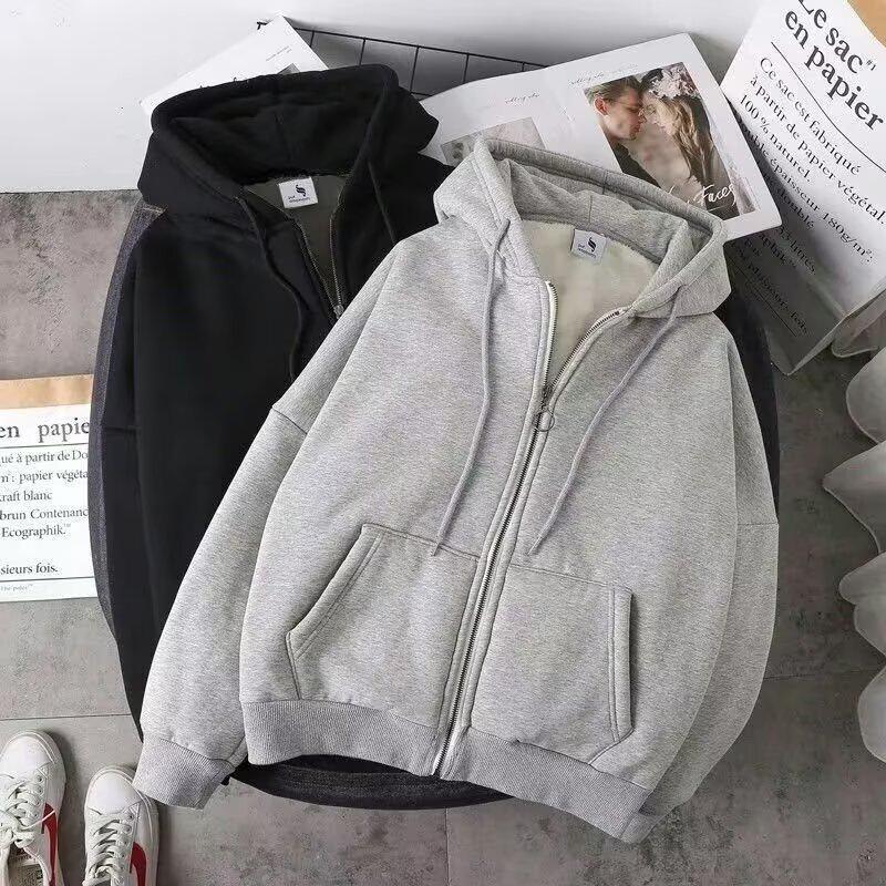 

Men s Autumn/Winter Plain Zipper Hoodie: Loose, Casual American Style, Plus Velvet, Plus Size 5XL