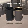 Quality Double Layer Leather Trash Can Metal Beautiful Waste Paper PU Basket Storage Bin for Bathroom  Bed Room