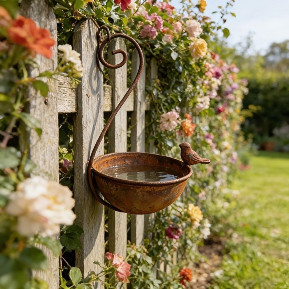 Rusty Metal Hanging Bird Bath Feeder Large Capacity Bird Water Bowl Bird Water Drinker  Backyard