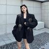 Primavera Otoño Mujer Gama Alta Personalizado Negro Americana Hombreras Suelta Manga Larga Diseñador Detalle de Pedrería Estilo Nicho Traje Ropa Exterior