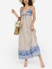 Vestito Maxi Estivo Floreale da Donna Scollo a V Spalline con Perline Svasato Stile Boho per le Vacanze