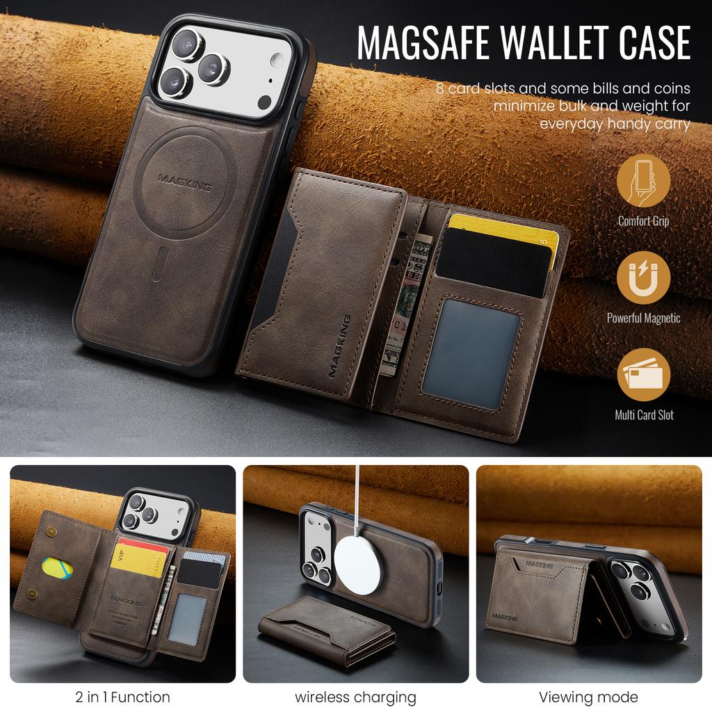 Detachable RFID Leather Phone Case for IPhone 17 Pro Max 16 Plus 15 14 13 12 Magnetic Cards Solt Wallet Wireless Charging Cover